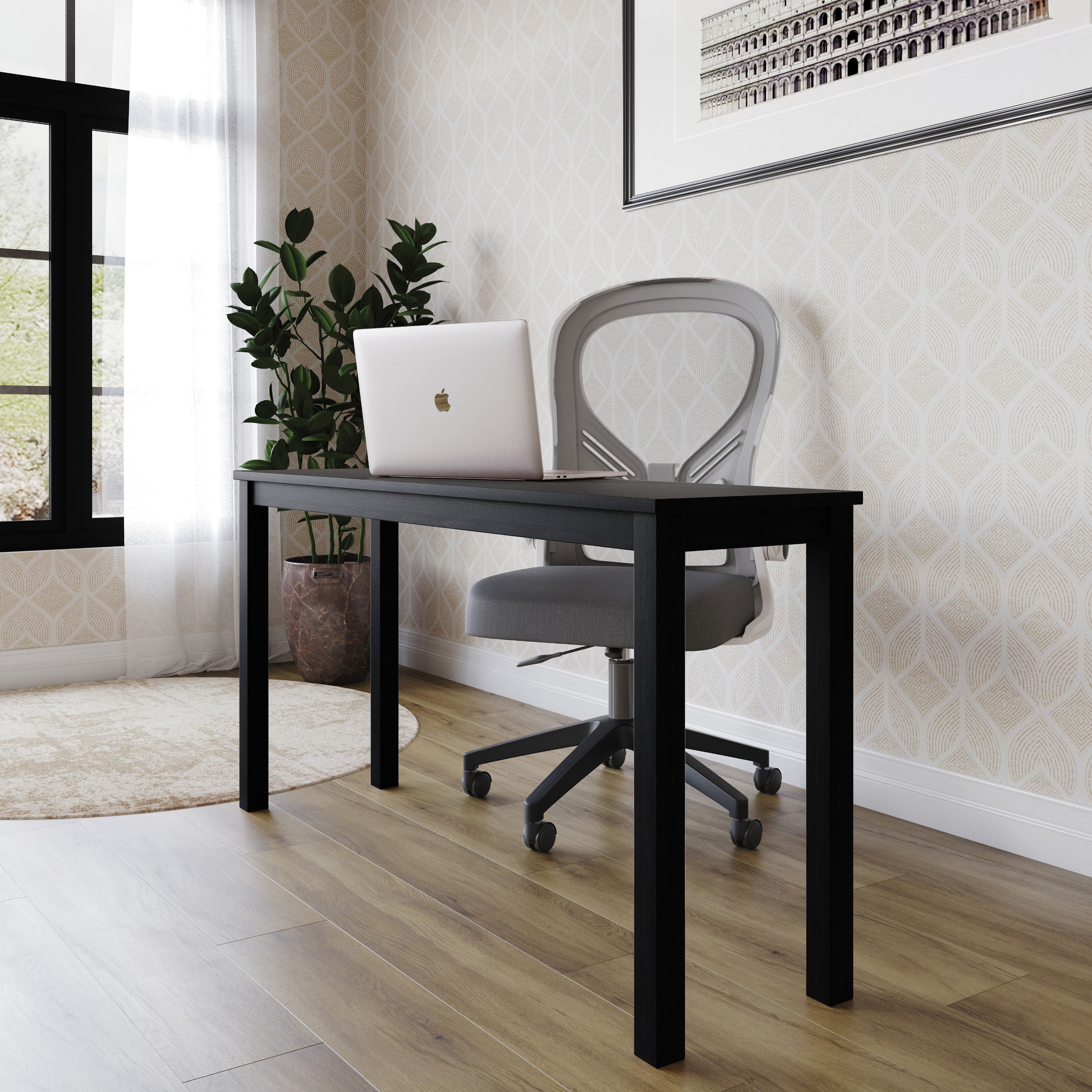 Home Design Camden Writing Desk with Spacious Tabletop and Sturdy Legs, Modern Streamlined Design for Home Office, Study Nook, or Living Space, Black
