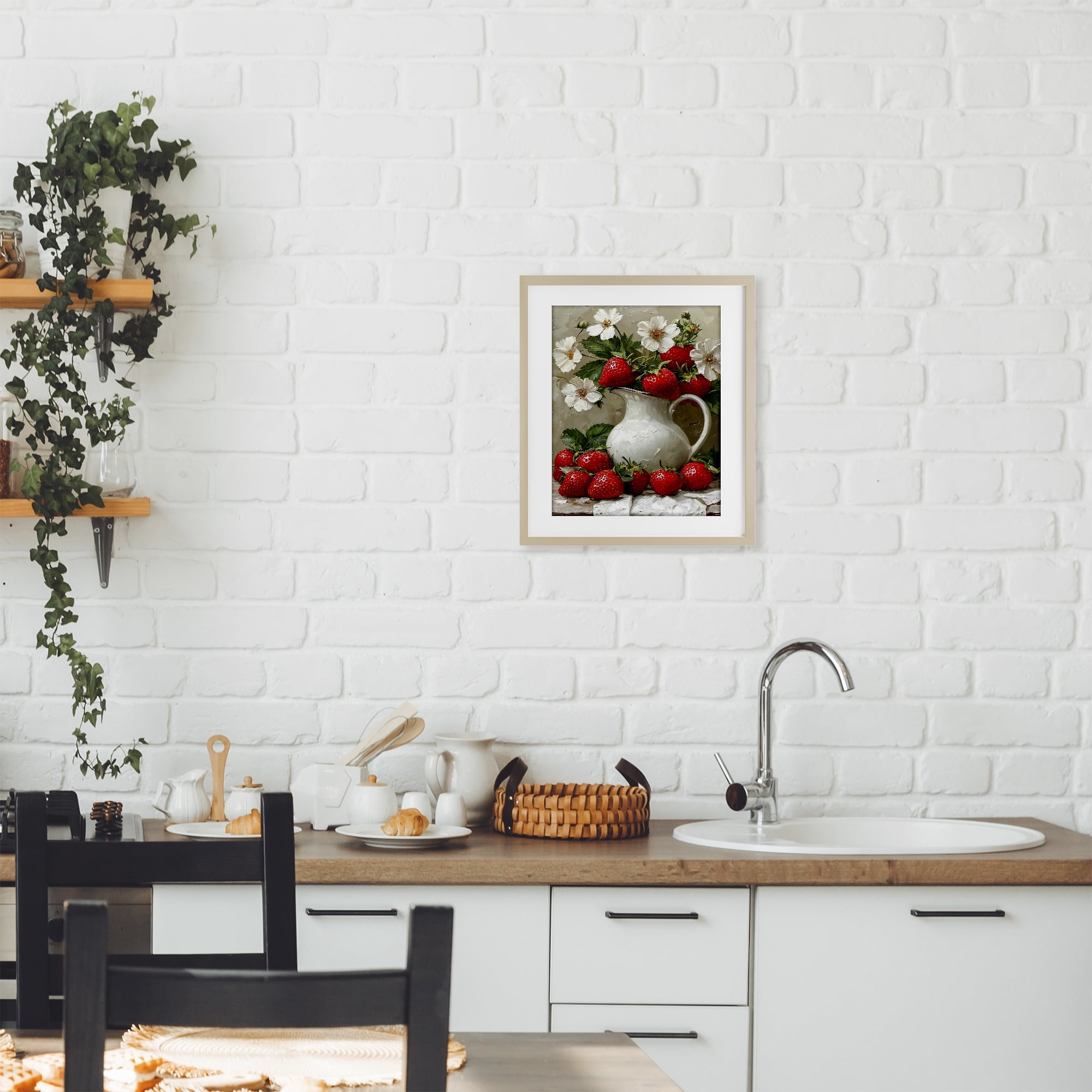 Painterly Strawberries Still Life Birch Framed Print Under Glass, design by Lettered and Lined