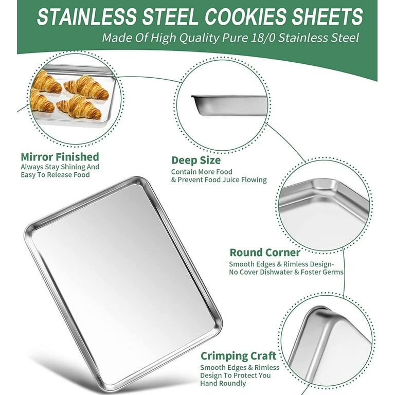 Baking Sheet Tray Set of 10, EWFEN Stainless Steel Baking Pan Cookie Pan  Sheet, Size 16 x 12 x 1 inch, Warp Resistant & Heavy Duty & Rust Free