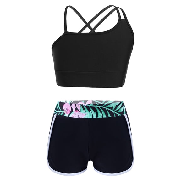 LiiYii Kids Girls Ballet Jazz Dance Costume Crop Top with Shorts Pantskirt 2 Piece Gymnastic Outfit Lily 12