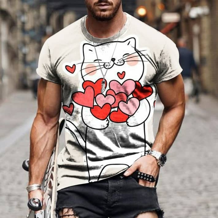 Mens Short Sleeve Shirts 3D Heart Graphic Tee Casual Plus Size Crew Neck Tops Trendy T Shirts