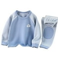 thumbnail image 2 of SYMOID Boys Thermal Underwear Set 100% Cotton Kids Long Johns Soft Warm Base Layer with Knee Patches Blue,Size 2 T, 2 of 8