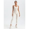thumbnail image 4 of Women's Seamless Ribbed Jumpsuit - Yoga One Piece Bodycon Romper with Square Neck and Leggings, 4 of 9