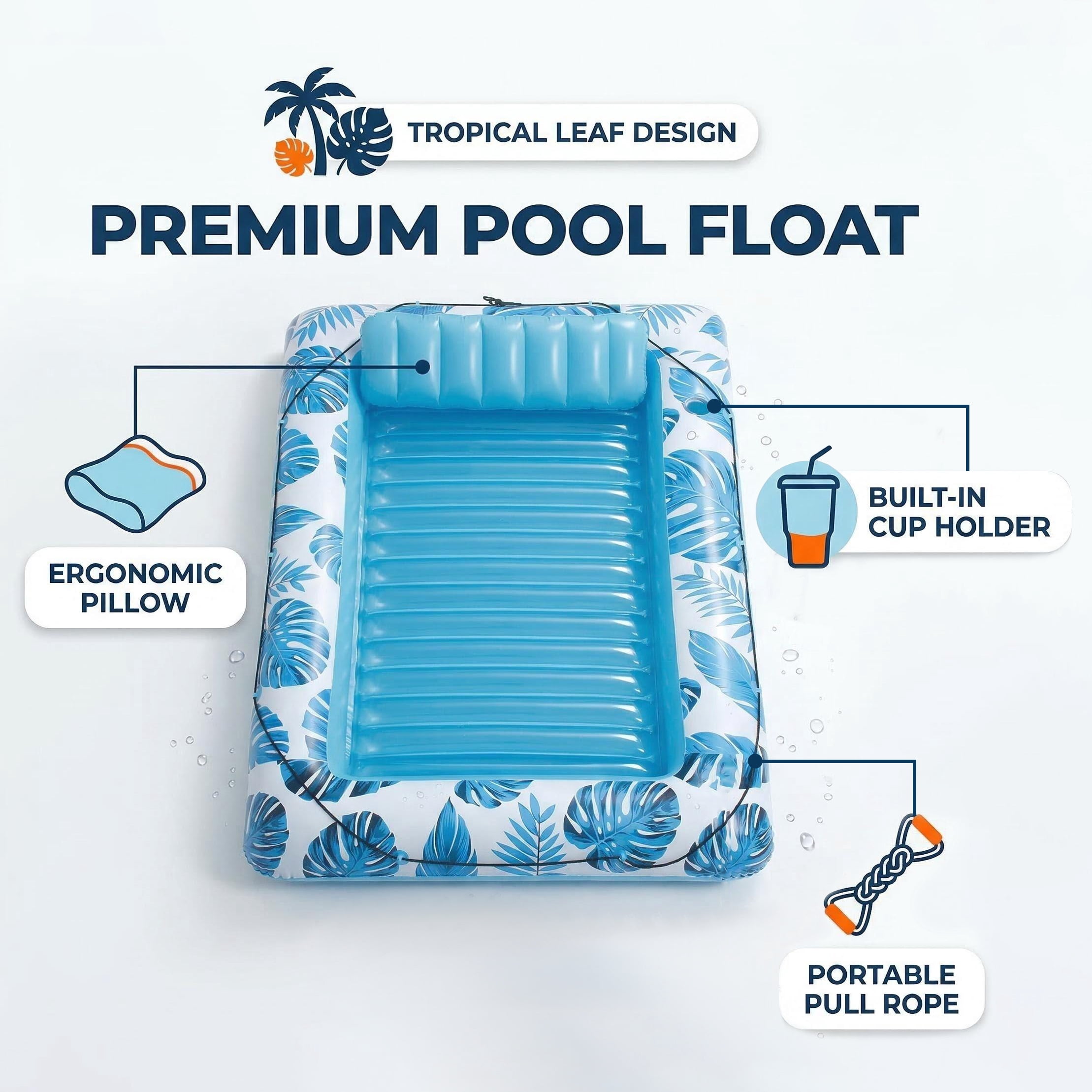 MQHUAYU Inflatable Pool Floating - Tanning Pool Float with Cup Holders，Blow up Beach Pool Party Toys Floating Chair for Lake Lounge Float