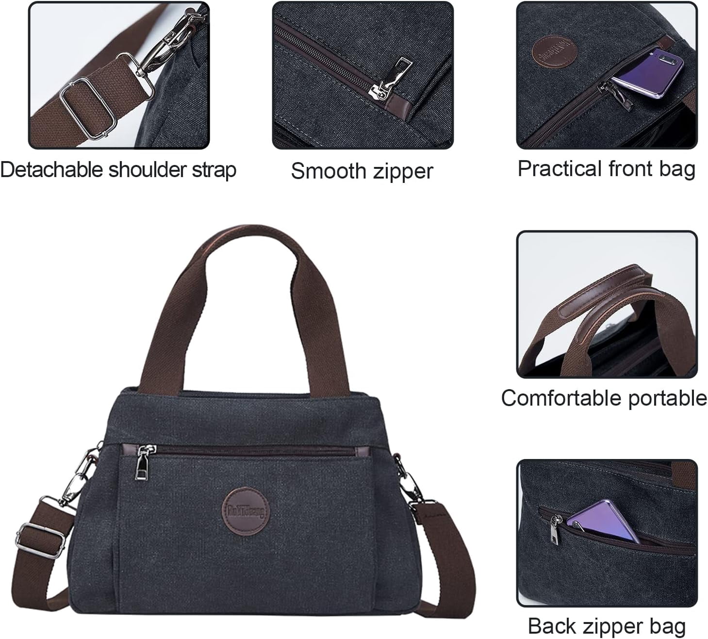 Women's Vintage Canvas Hobo Handbags Work Shoulder Crossbody Bag Tote Purses Multi-pocket Handbags