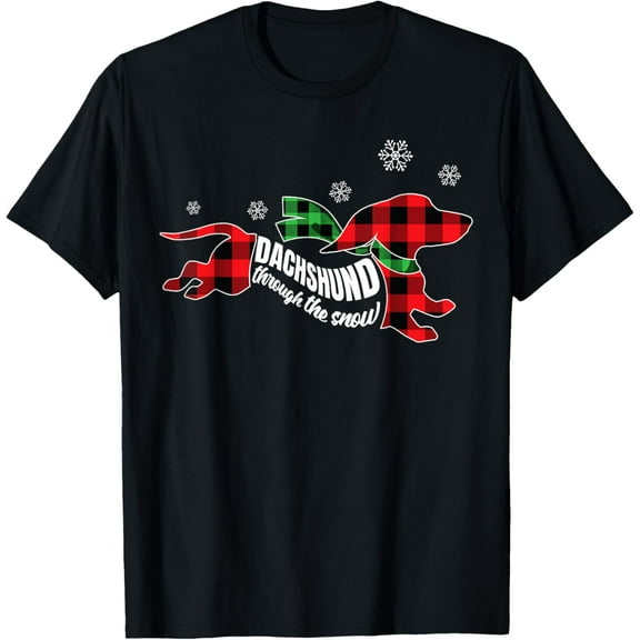 Dachshund through the Snow Doxie Dog Plaid Christmas Gift T-Shirt