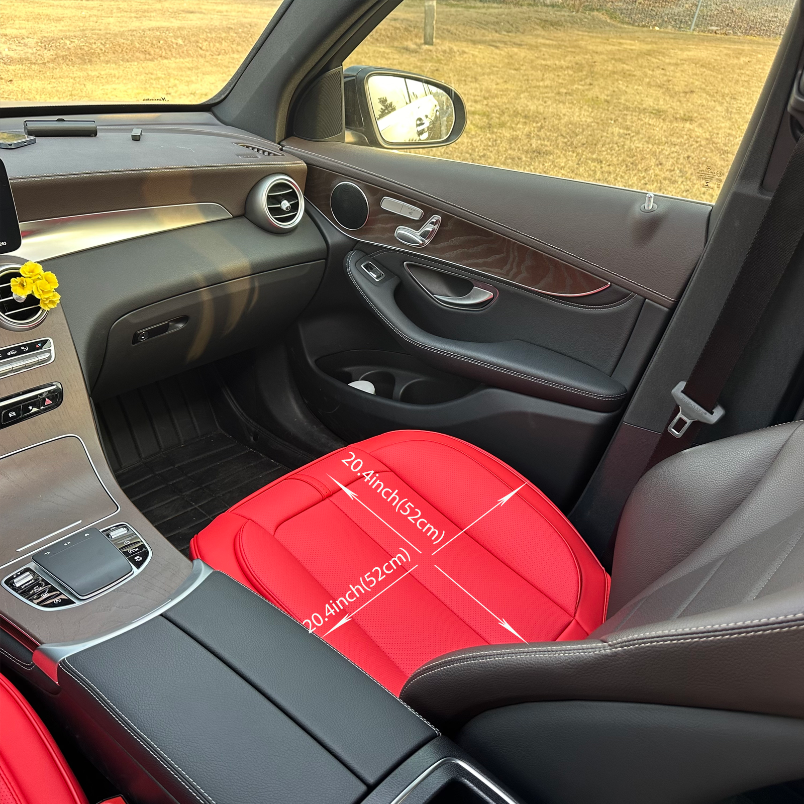 2 Pack Leather Front Car Seat Cover Bottom Only, Anti-Slip Padded Seat Cushion, Full Wrap Seat Protector with Storage Function Universal Fit for Most Cars, SUV, Pick-up Trucks (Red)