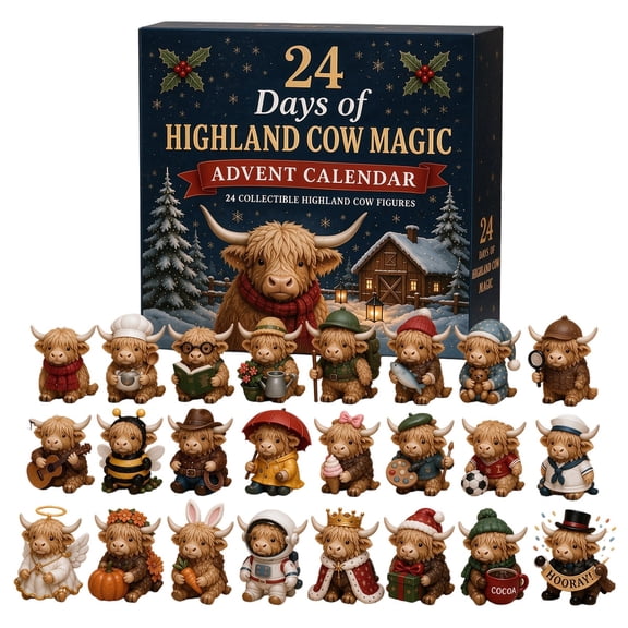 Clearance! 24 Days of Highland Cow Magic Advent Calendar, 24 Cute Collectible Cow Mini Figures, Christmas Countdown Calendar Gift Set for Cow Lovers
