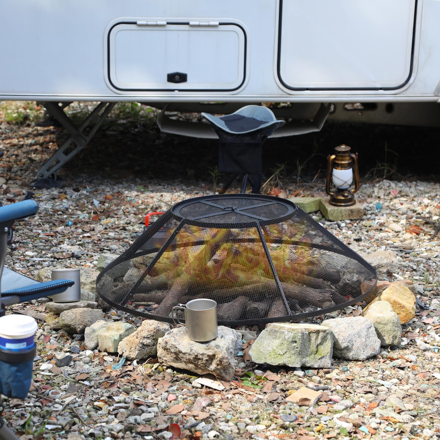RedSwing Fire Pit Spark Screen, 36 inch Round Fire Pit Cover with Handle and Poker, Heavy Duty Metal Mesh for Outdoor Use