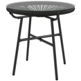 thumbnail image 1 of Round PE Rattan Side Table with Tempered Glass Top, Black Outdoor Accent Coffee Table with Powder Coated Metal Frame for Patio, Garden, and Backyard, 19.7" x 19.7" x 19.7", 1 of 7