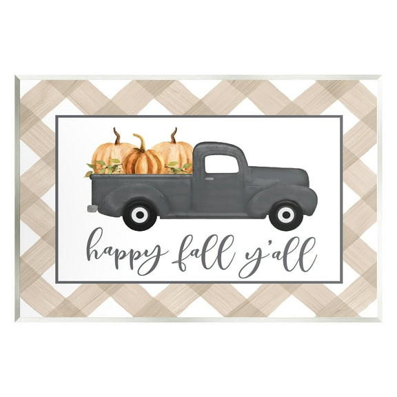 Stupell Industries Happy Fall Y'all Vintage Truck Carrying Pumpkins Graphic Art Unframed Art Print Wall Art, Design by Lettered and Lined