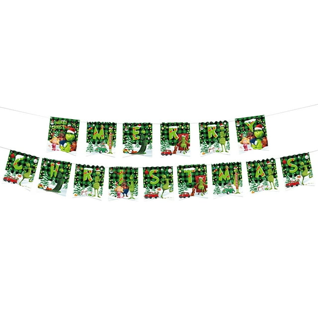 Bandera de Jardín Kagetolytai de Grinch Decoraciones para Fiestas Navideñas Juego de Vajilla