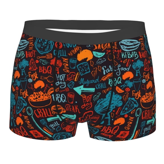 Salouo Doodle Barbeque Print Men's Boxer Briefs,Breathable Underwear Elastic Waistband Briefs for Men -X-Large