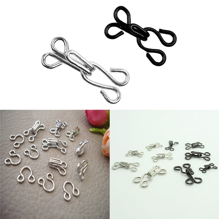 100pcs Sewing Hooks and Eyes Closure Eye Sewing Closure for Bra Fur Coat Cape Stole Clothing (Silver and Black), adult Unisex, Size: 0.71 x 0.43 x