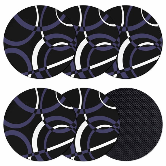Blue Geometric Coasters Set of 6, Absorbent Coasters for Drinks, Contemporary White Abstract Lines Black Coaster for Desk Coffee Table Protection, Home Decor House Warming Gifts 4"