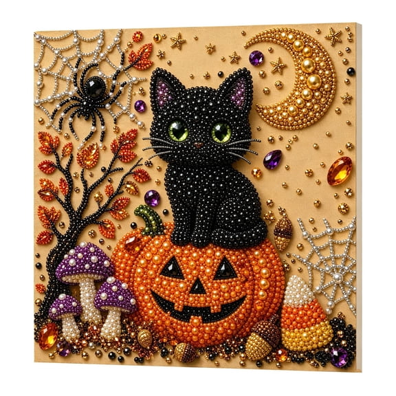 Halloween Indoor Decor 7.87 Inch Special Shaped Diamond Art Canvas Kit with Crystal Beads and Pearls for Home Living Room Wall Entryway