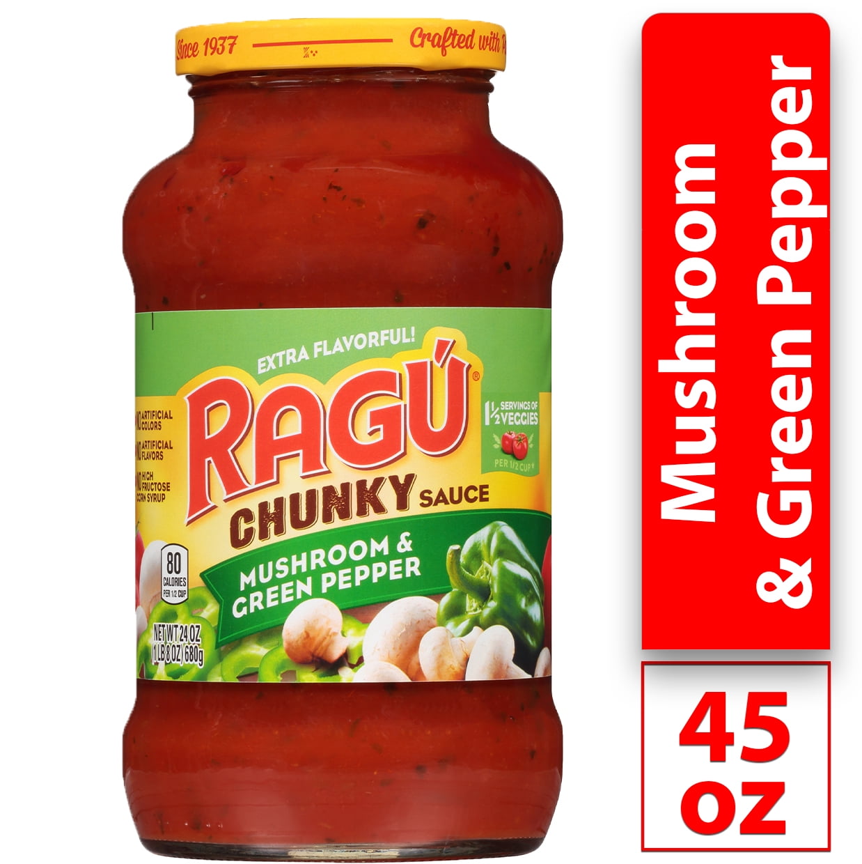 Ragu Chunky Mushroom & Green Pepper Pasta Sauce, 24 oz.