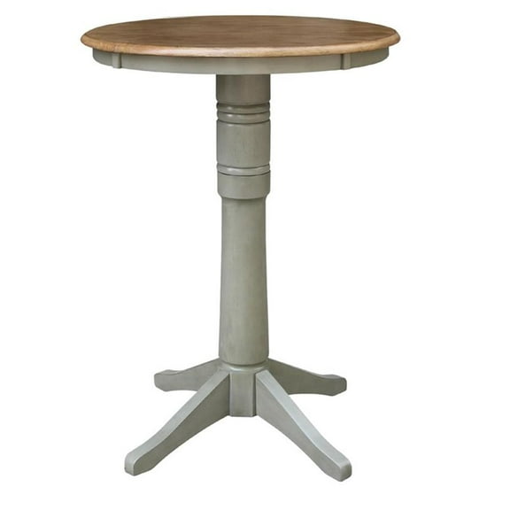 Pemberly Row 30" Round Solid Wood Distressed Hickory/Stone Table-Counter Height
