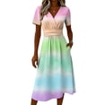 thumbnail image 5 of Minjewel Women's Gradient V-Neck Short Sleeve Ombre Shift Mini Dress - Summer Casual Beach Outfit, Loose Flowy Party Dress, Comfy Vacation Top,Multicolor,2XL, 5 of 6