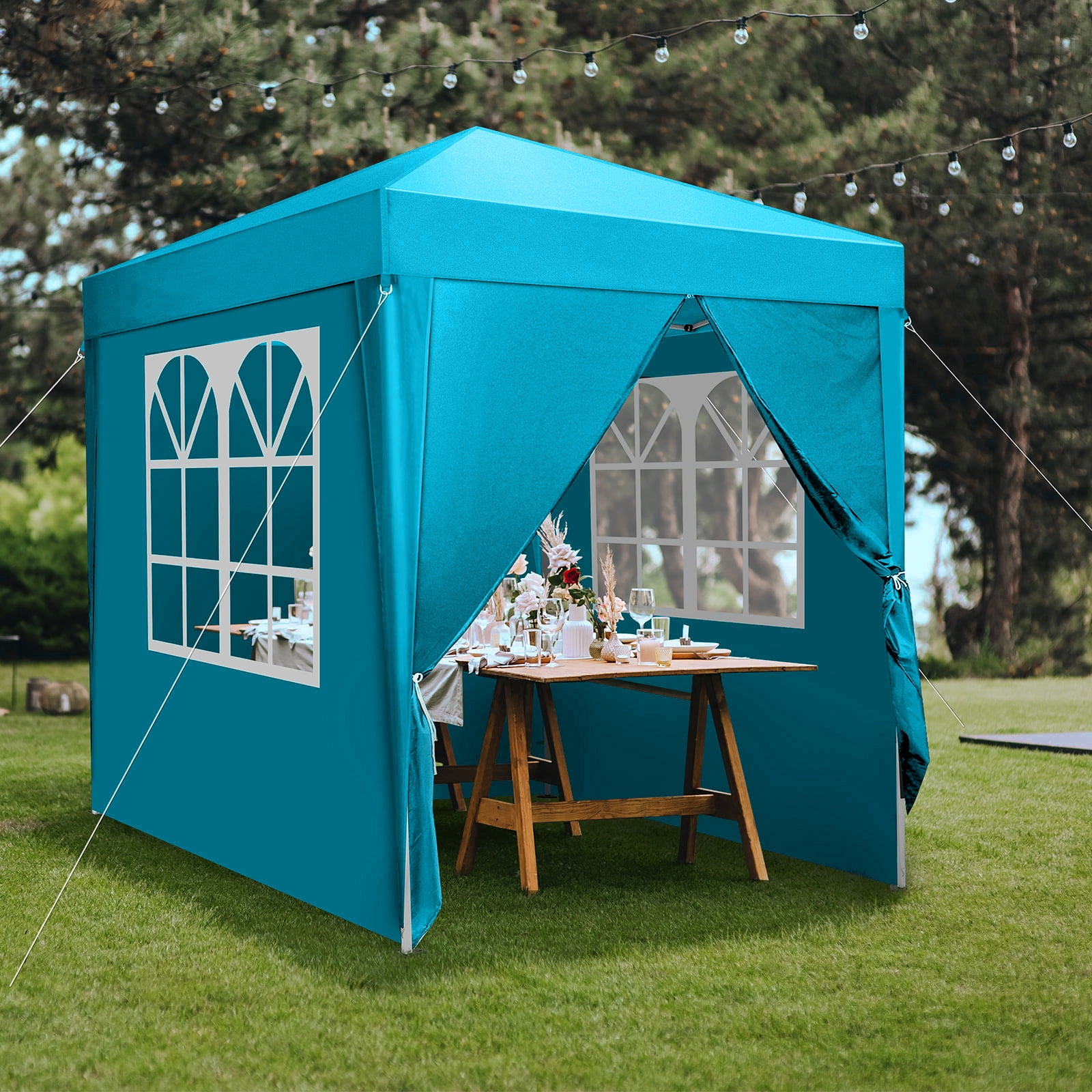 6.5x6.5Ft Two Doors & Two Windows Practical Waterproof Right-Angle Folding Tent Lake, Blue