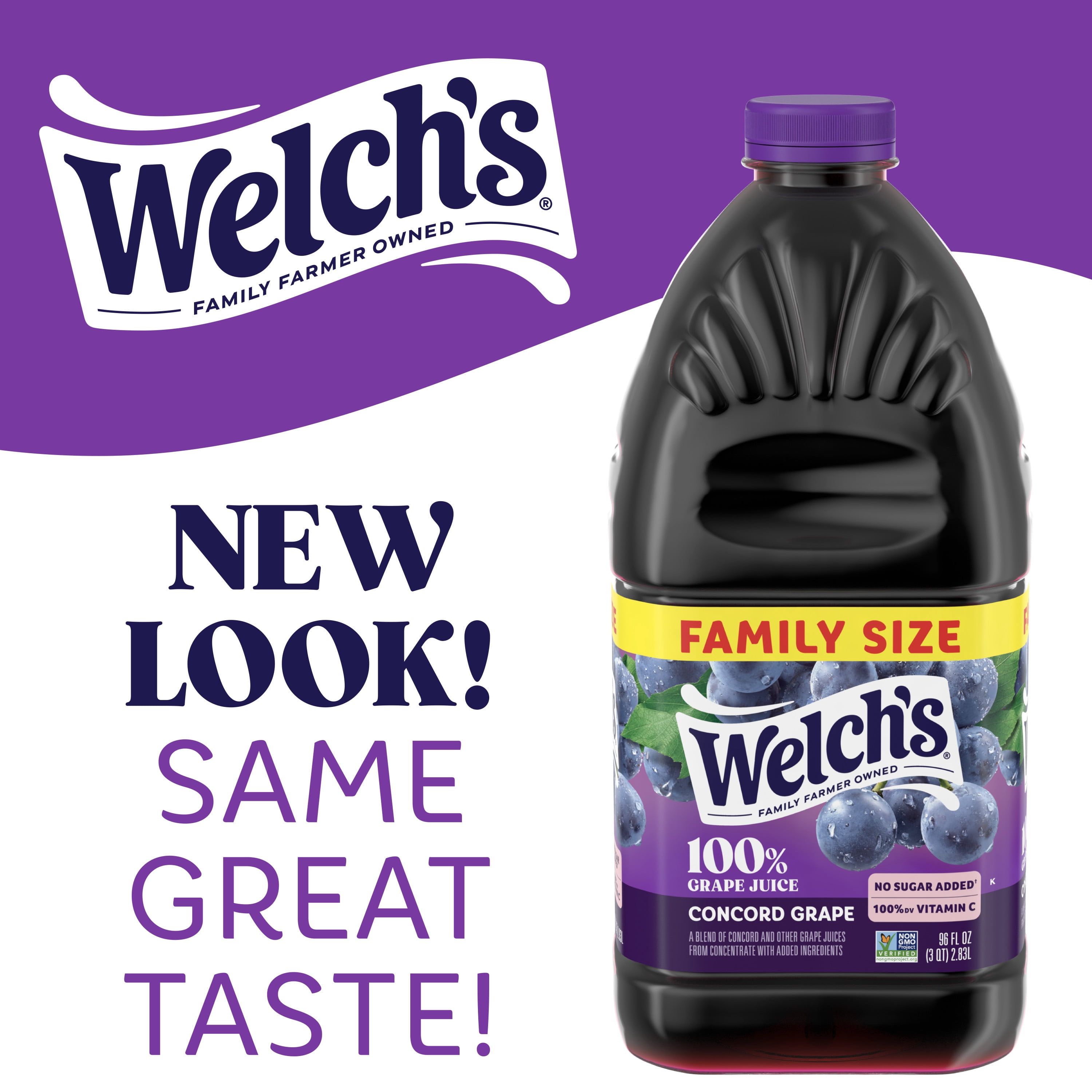 Welch's 100% Grape Juice, Concord Grape, 96 fl oz Bottle (Pack of 2)