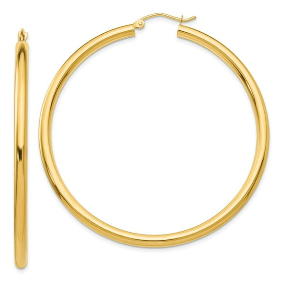 10K Yellow Gold Earring Hoop Women'S 50 mm 3 Polished 3Mm Tube Earrings