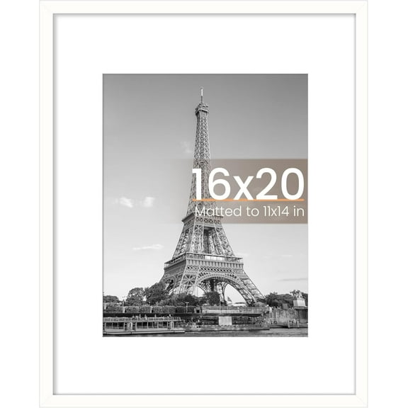 EnjinZZ 16x20 Picture Frame, Display Pictures 11x14 with Mat or 16 x 20 Without, Wall Hanging Poster Frame, White, 1 Pack