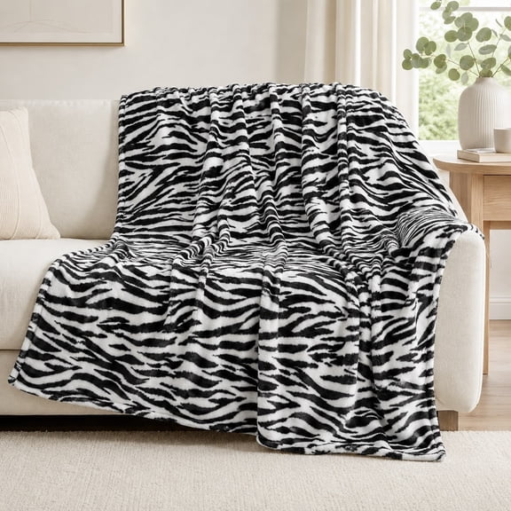 Zebra Print Fleece Throw Blanket, Soft 280 GSM Polyester, Couch and Bed Home Decor