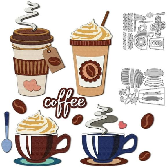Coffee Die Cuts for Card Making Carbon Steel Die Cuts Cutting Dies Scrapbooking Embossing Frame Template Dies for Valentine's Day Christmas Party Greeting Photo Album Paper Craft Decor