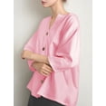 thumbnail image 4 of QUTETN Solid Color V-Neck Linen Shirt Women'S Casual Loose Button Shirt Top, 4 of 4