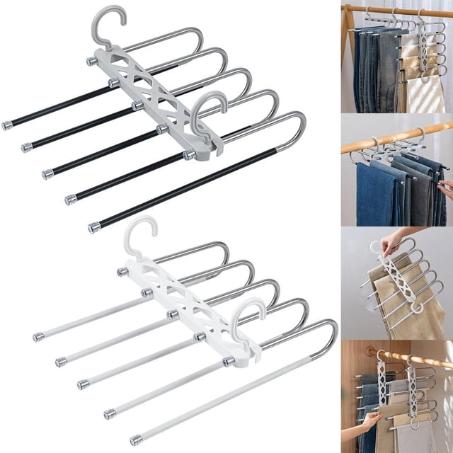 Trouser Hanger Space Saving 5 In 1 Non-Slip Multifunctional Pants Rack Stainless Steel Pants Hangers Multiple Layers Clothes Hanger Closet Wardrobe Clothes Organizer Rack for Scarf Ties J