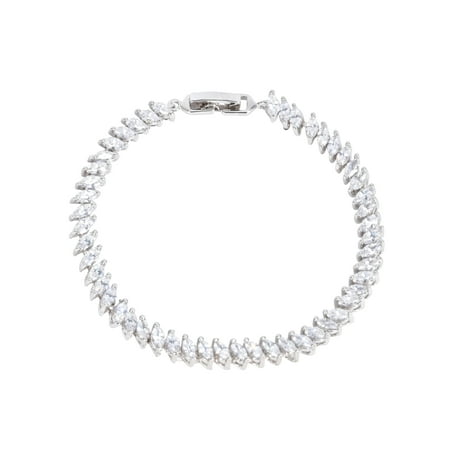 EZI Marquise Cut CZ Cubic Zirconia Rhodium-Plated Women’s Costume Jewelry 7.5” Tennis Bracelet