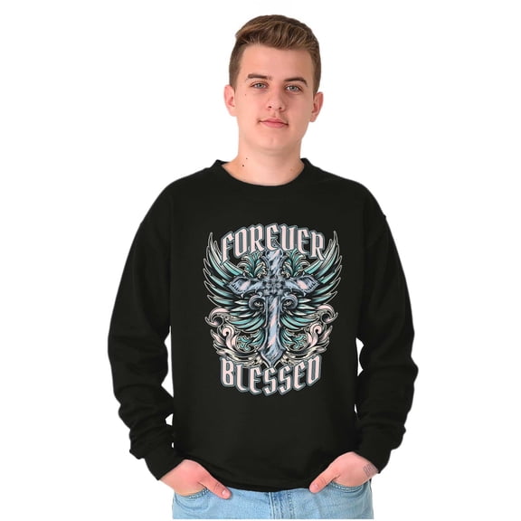 Goth Forever Blessed Cross Wings Sweatshirt for Men or Women Brisco Brands S