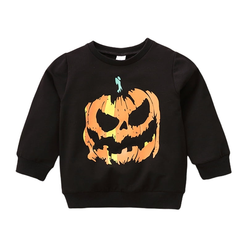 Kids Boys Printed Trick Or Treats Halloween Pumpkin Fleece Funny Sweatshirts Top