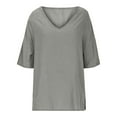thumbnail image 3 of Wdfiry Cotton Linen Short Sleeved T Shirts for Women Fashion Casual Pullover Round Neck Blouse Tops Solid Color Comfortable Side Split T-shirts, 3 of 5
