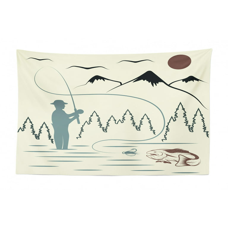 Fishing Theme Tapestry, Angling Elements with Artificial Fish Bait