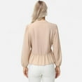 thumbnail image 5 of Women's Long Sleeve Button Front Peplum Blouse with V-Neckline and Gathered Waist Detail - X Large, Beige, 5 of 7