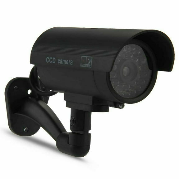Fake Camera Waterproof Outdoor Indoor Dummy Surveillance Simulation Bullet Camera with Flashing LED Light(Black)