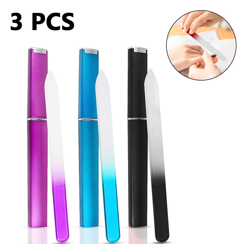 3 Pack Glass Nail File with Case, Nail Files for Nails, Double Sided