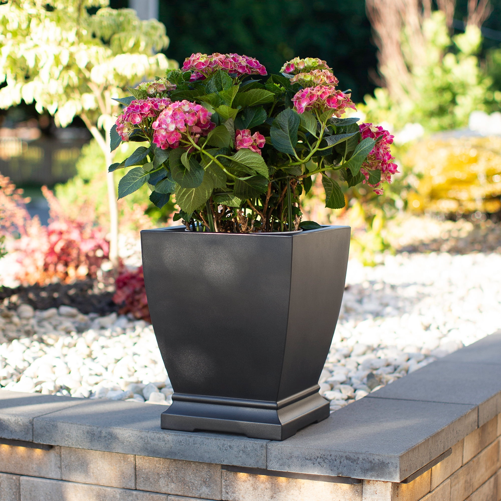 Acadia 15” x 15” x 18” Square Graphite Grey Self Watering Plastic Planter