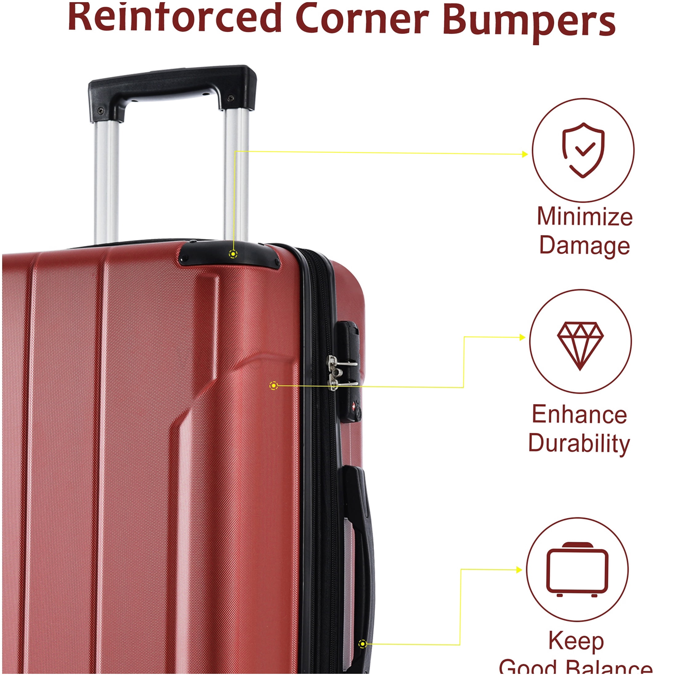 Expandable 24-inch Red Hardshell Luggage with TSA Lock, Lightweight ABS Suitcase