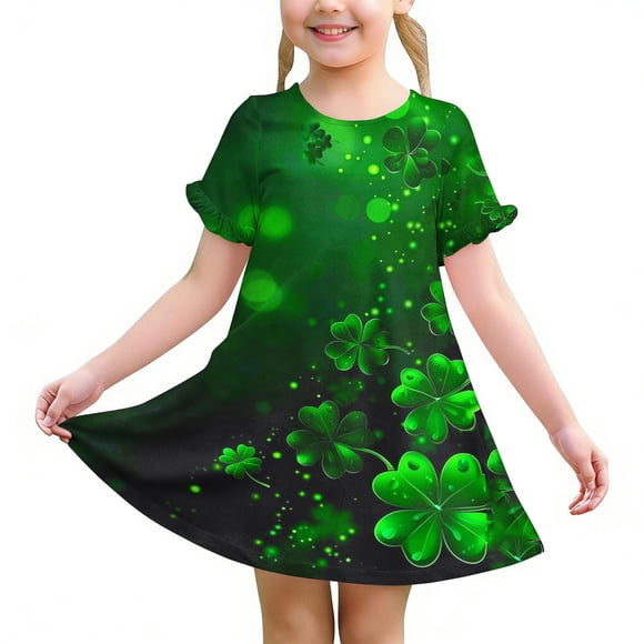 Niñas Vestido de Día de San Patricio 3-12 Años Niños Niños Verano Casual Cuello Redondo Manga Corta