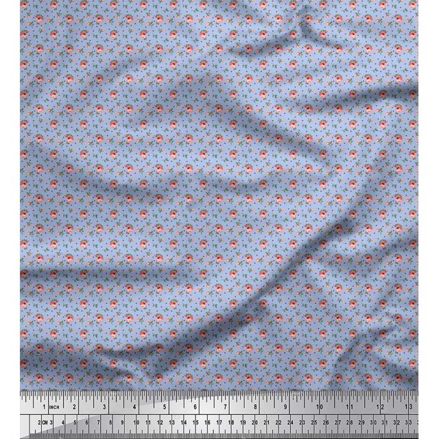 Soimoi Poly Georgette Fabric Dot,Leaves & Rose Small Decor Fabric Printed Yard 52 Inch Wide