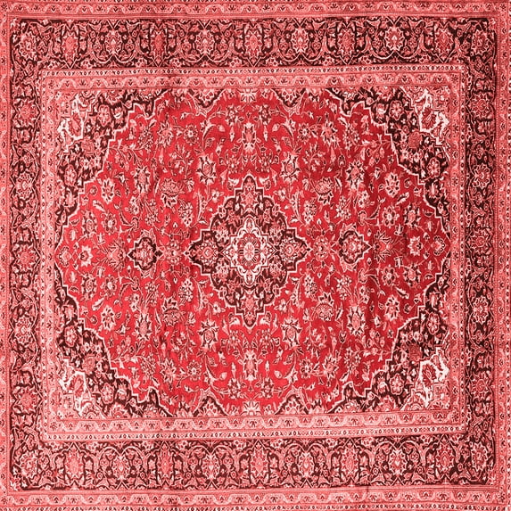 Ahgly Company Indoor Square Medallion Red Traditional Area Rugs, 4' Square