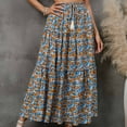 thumbnail image 4 of Summer Boho Skirts for Women Clearance Elastic Waist Ruched Floral Print Pleated Maxi Skirt Casual Flowy Swing A Line Beach Skirts, 4 of 5