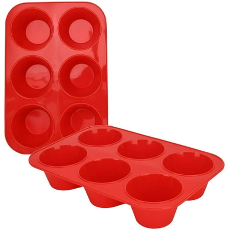 

Set Of 2 Large Muffin Pan 6 Molds Silicone Muffin Pan Non-Stick Baking Pan For Muffins Cupcakes Brownies Pudding 27.8 X 19 X 5 Cm (Red)