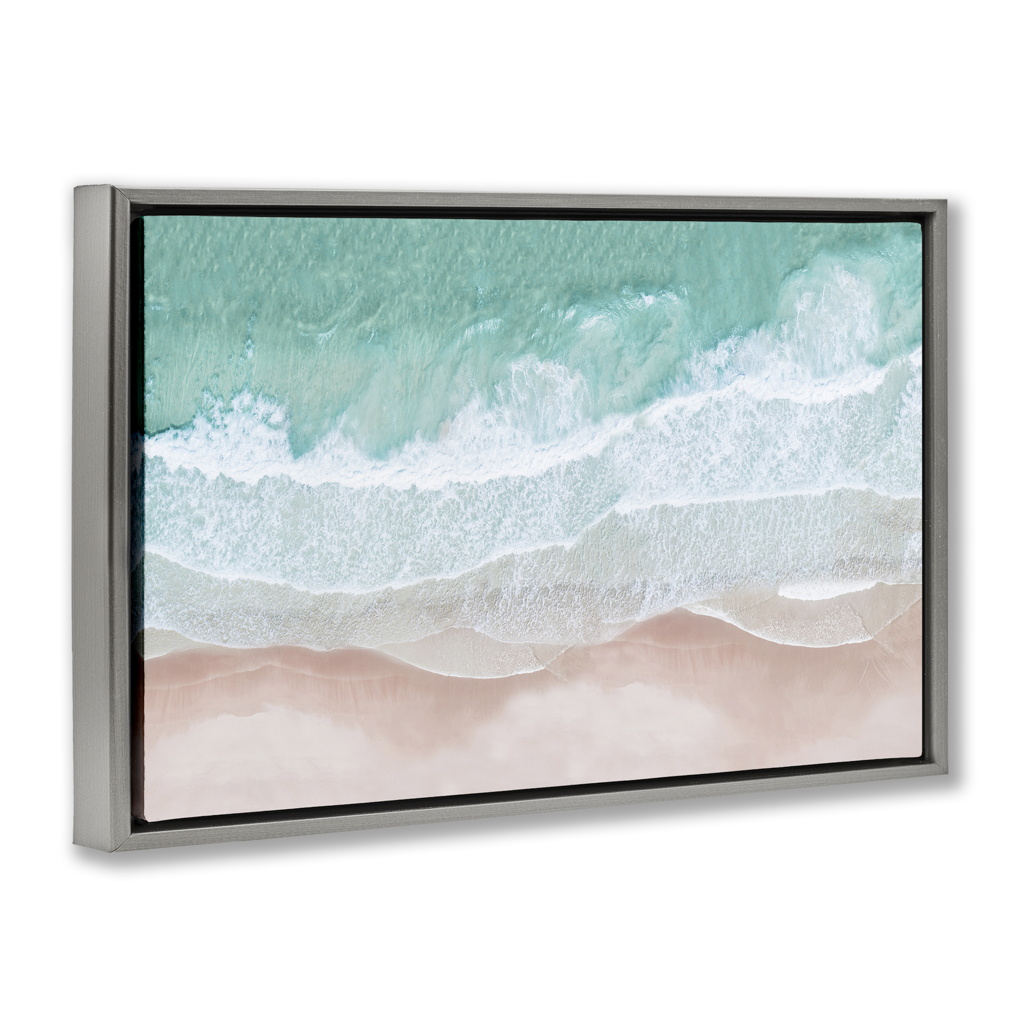 Stupell Industries Aerial Sea View Coastal Painting Gray Floater Framed Canvas Art Print Wall Art, 31 x 21