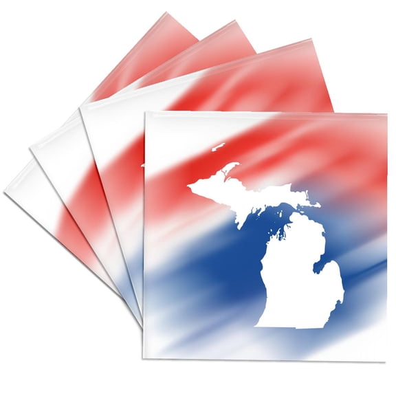 3drose, Michigan State in White on a Red, White, and Blue Background., Set of 4 Ceramic Tile Coasters