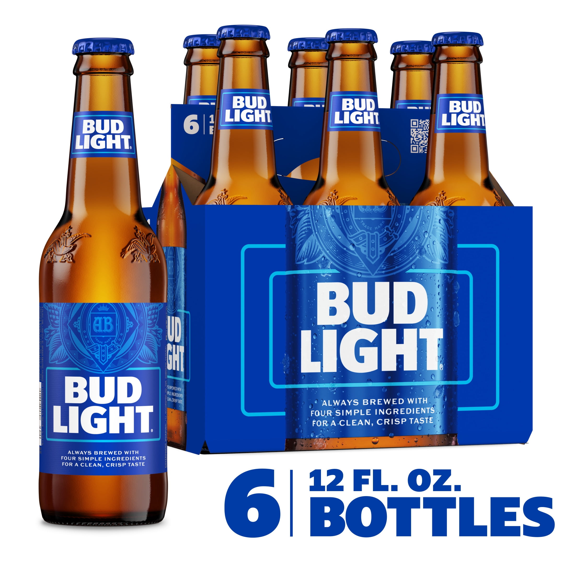 Bud Light American Light Lager Beer 6 Pack 12 fl oz Glass Bottles 4.2% ABV