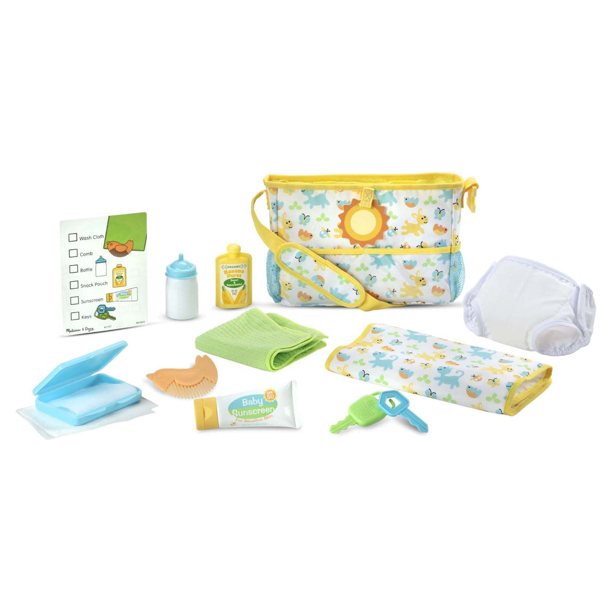 Melissa & Doug Mine to Love Travel Time Play Set for Dolls (Diaper Bag, Bottle, Sunscreen, More, 17 Pieces, Great Gift for Girls and Boys - Best for 3, 4, 5 Year Olds and Up)